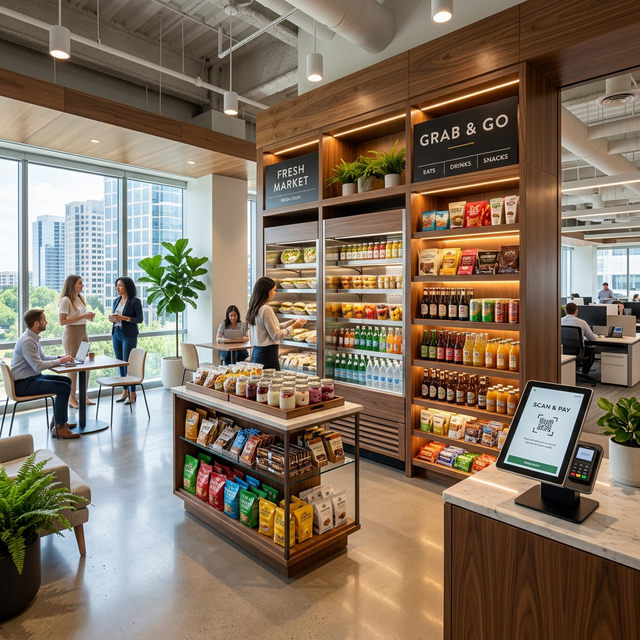 Custom micro market and vending machine setup in a Parrish office breakroom
